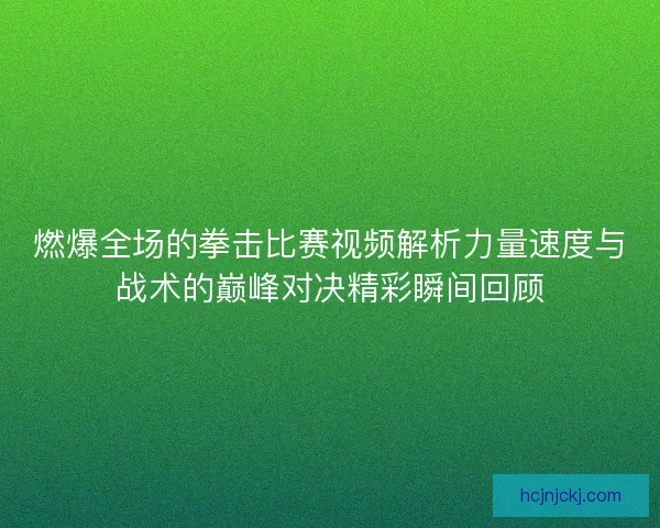 燃爆全场的拳击比赛视频解析力量速度与战术的巅峰对决精彩瞬间回顾